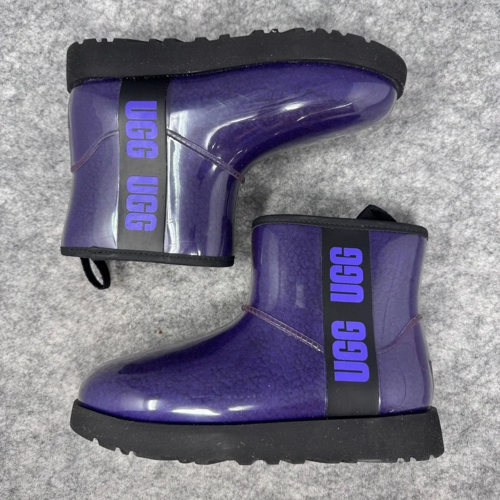 UGG Classic Clear Mini Boots Womens Sz 6 Waterproof Shearling Purple Glossy